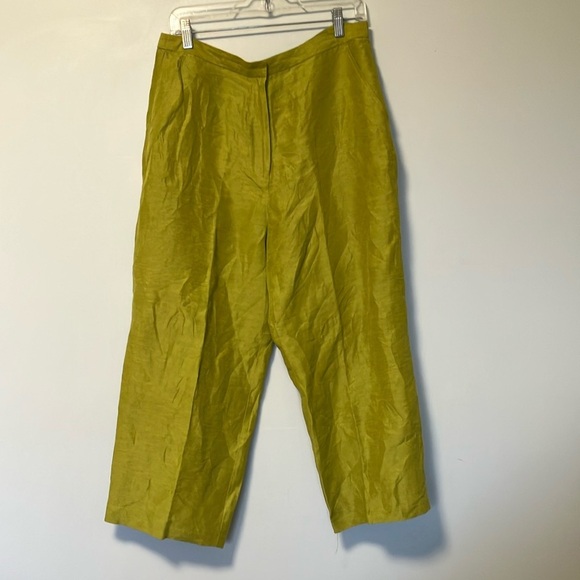 Eileen Fisher Silk Linen Blend Olive Green Pants - Picture 1 of 6